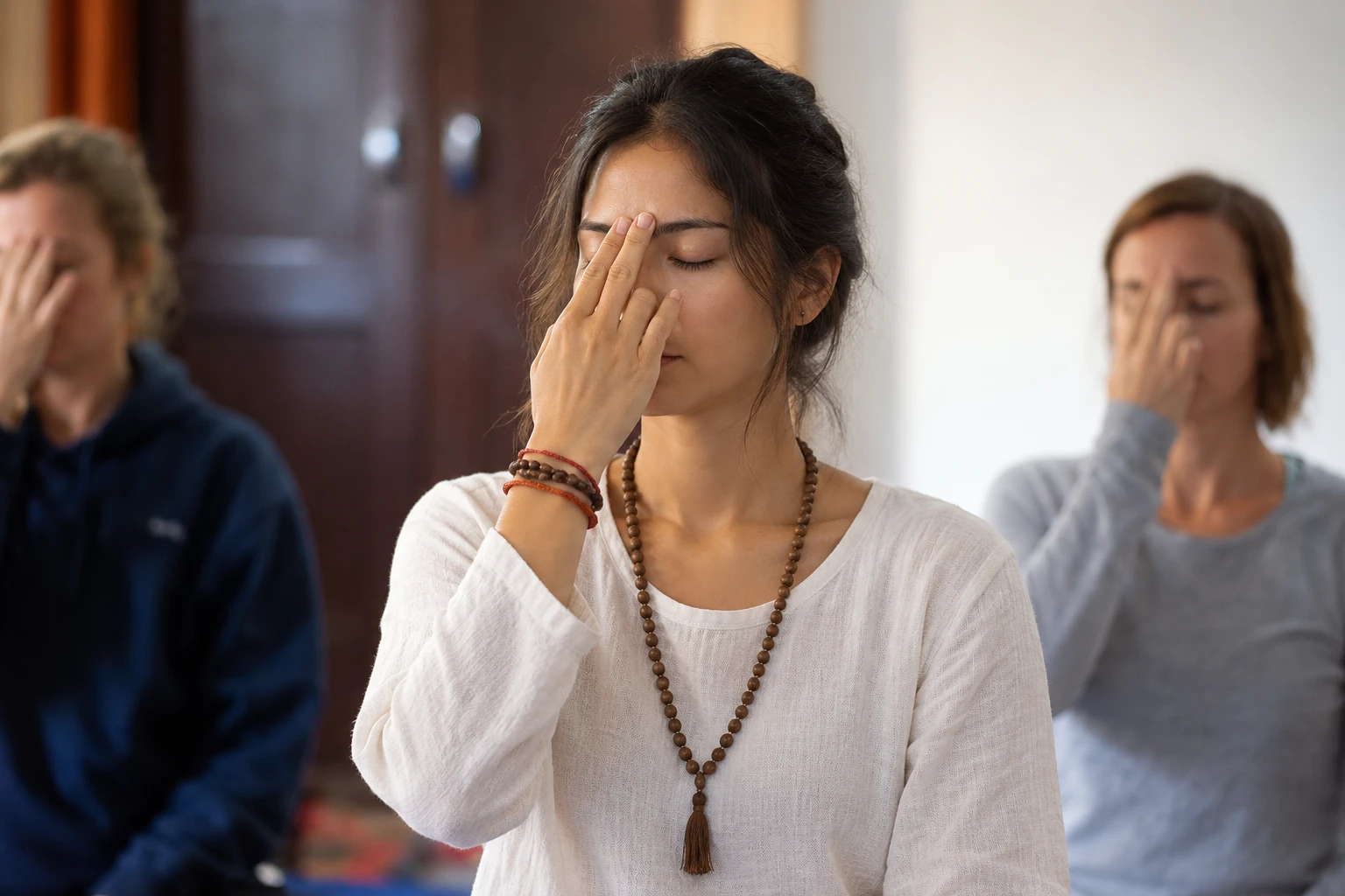 Alternate nostril breathing during the mind detox retreat in Rishikesh