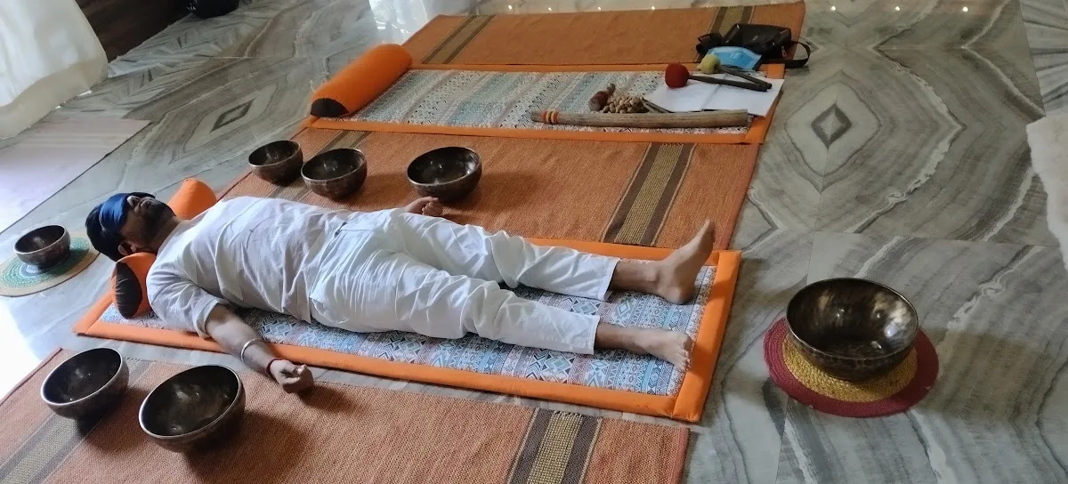 Private sound healing therapy session with singing bowls at Umang Yoga & Sound Healing Centre