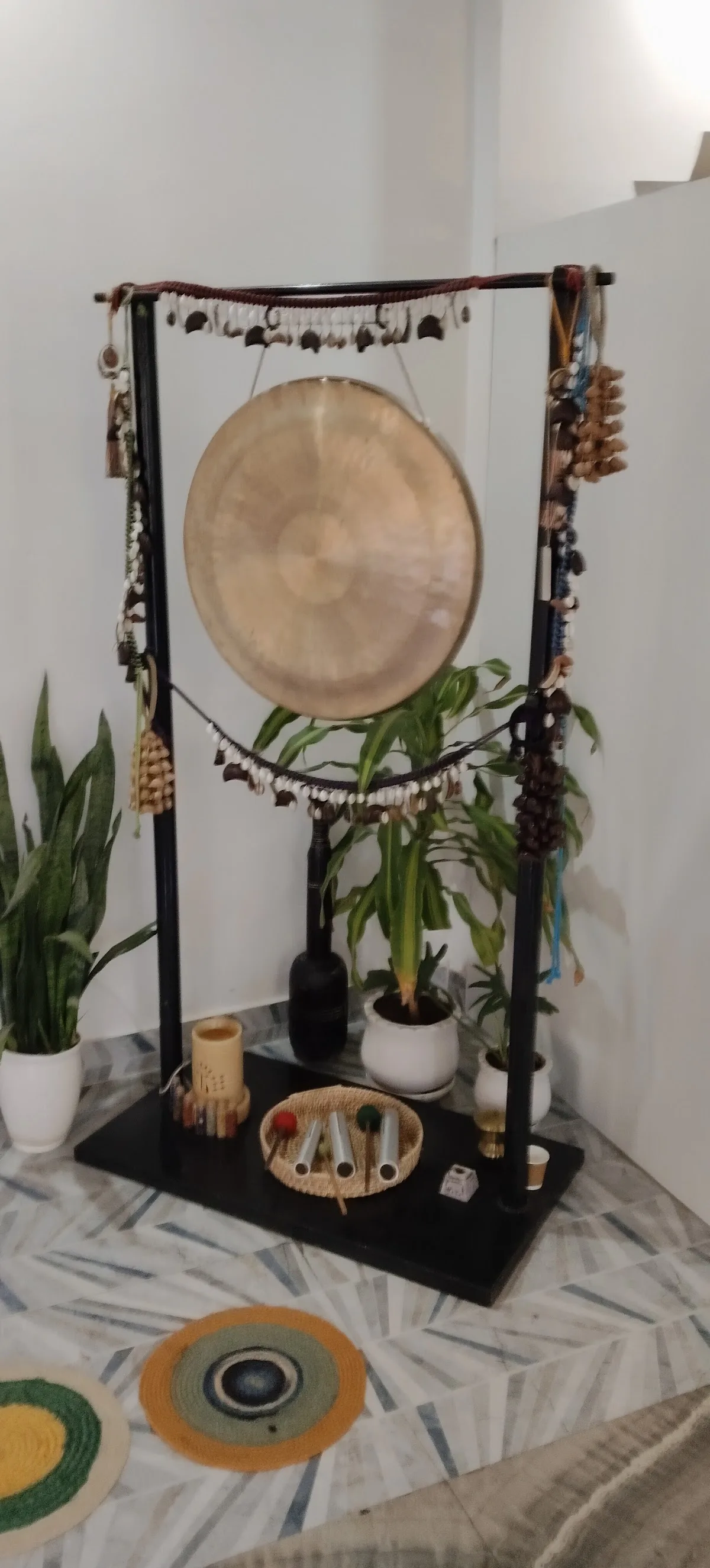 Sacred gong bath setup at Umang Yoga & Sound Healing Centre Rishikesh