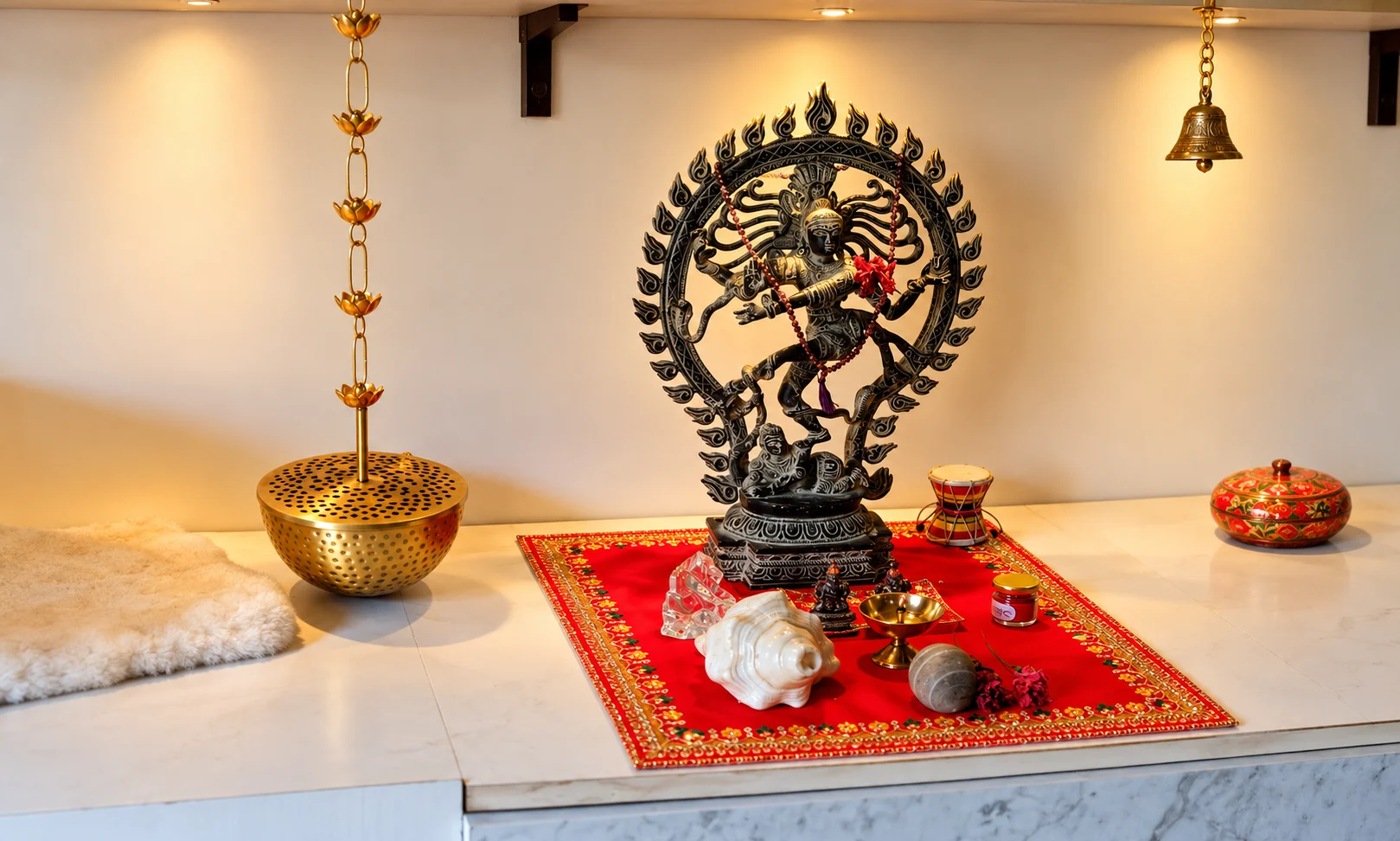 Sacred Nataraja altar and Tibetan singing bowls at Umang Yoga & Sound Healing Centre Rishikesh
