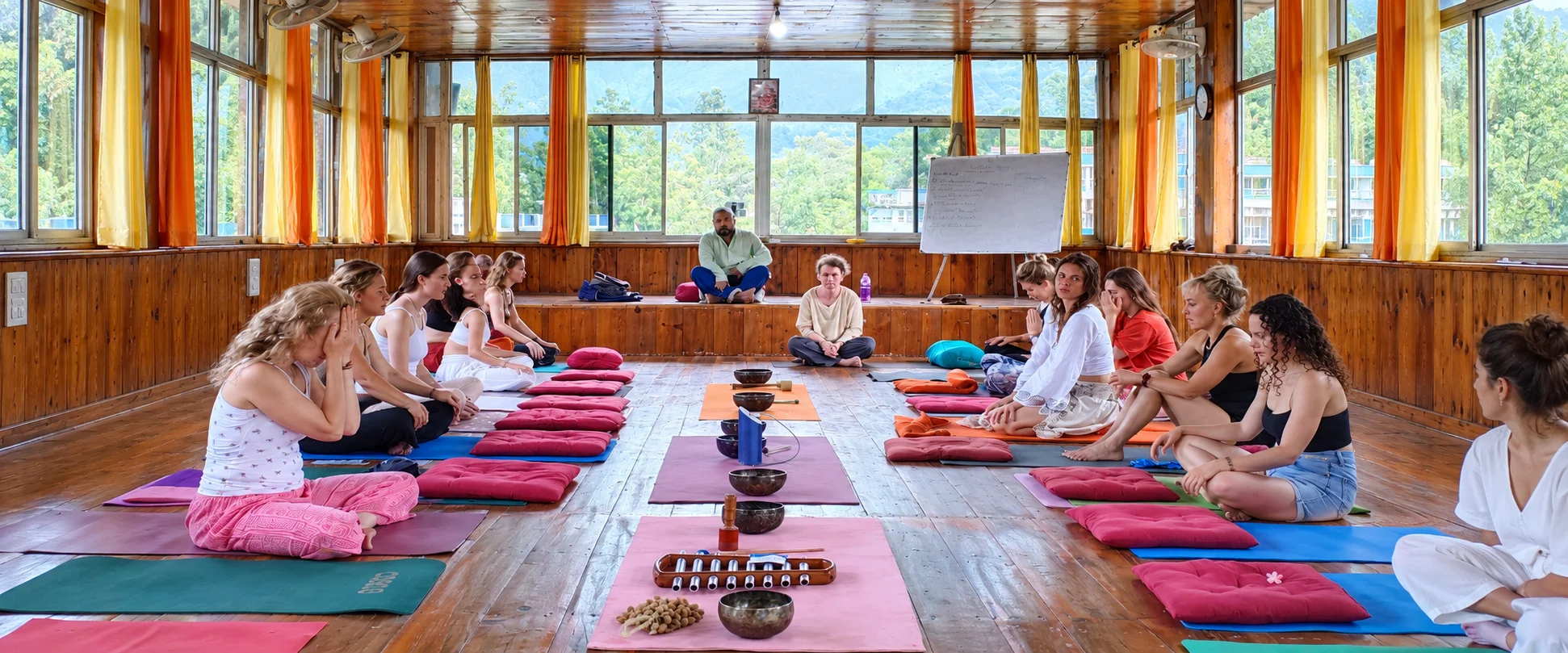 Group sound healing and meditation class at Umang Yoga & Sound Healing Centre Rishikesh